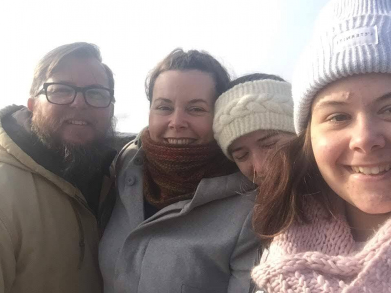 Mat Nightingale, Hubbards Streetscape committee member, posing with wife and two daughters bundled from the Nova Scotia cold.