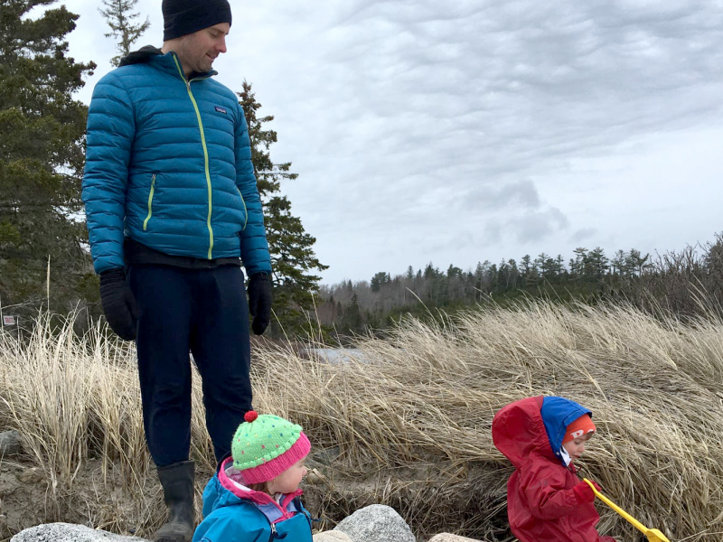 Dan and his children playing at Hubbards Beach in the winter