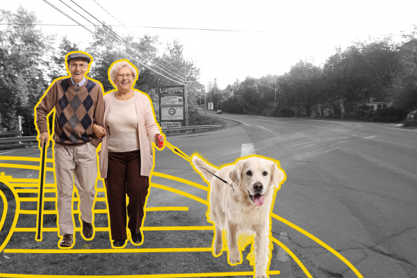 Old couple on the sidewalk